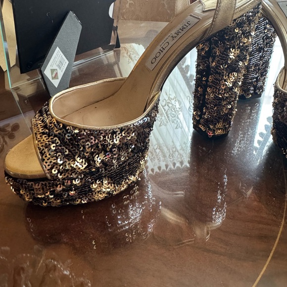 Jimmy Choo Gold Glitter sequin Heels 
Platform Pumps Sz 39.5 - Picture 14 of 16